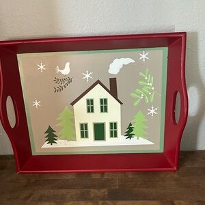 Bed Bath & Beyond Red Holiday Tray with Winter Scene